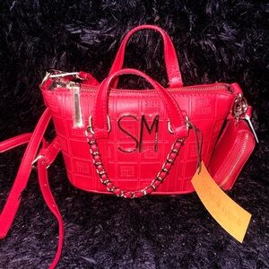 Steve Madden Red Chain-Trim Mini Satchel